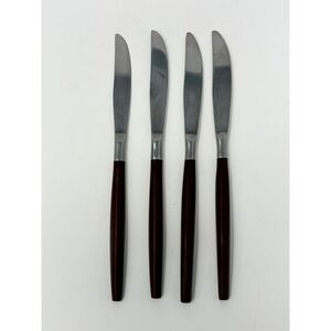 Vintage Ekco Eterna & Epic Knives Set of 4 Wood Handle Japan MCM Flatware